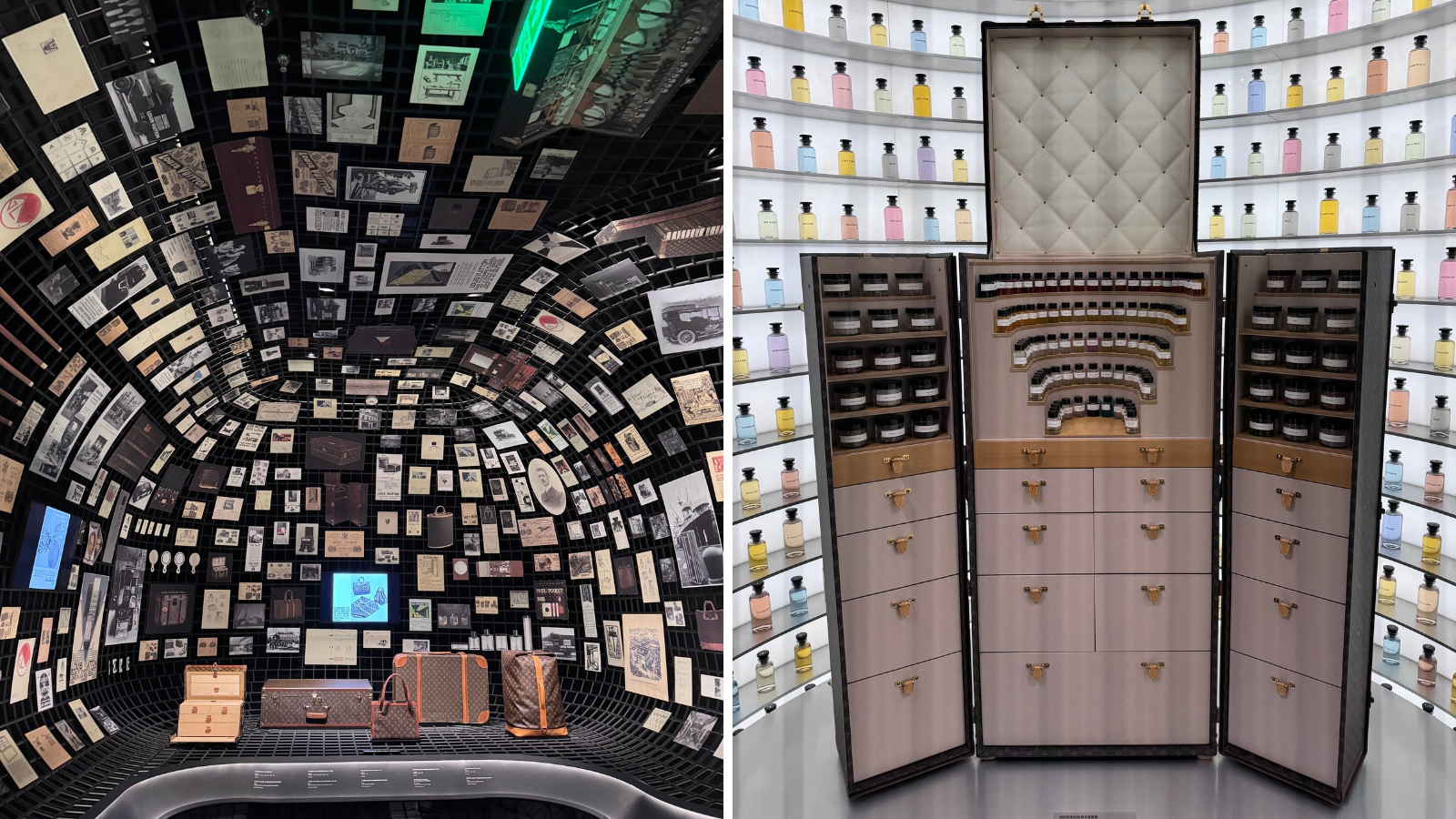 Binnen wordt bij de tentoonstelling Visionary Journeys het merkverhaal van Louis Vuitton op een eigentijdse manier verteld